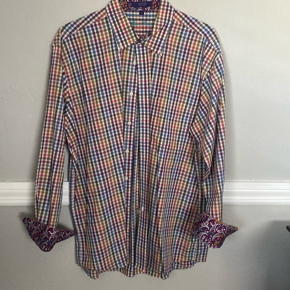 Men’s XL Alan Flusser multicolored 100% Cotton Button Down Shirt